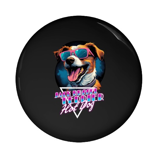 Retro Wave Jack Russel Terrier Hot Dog Pin Buttons