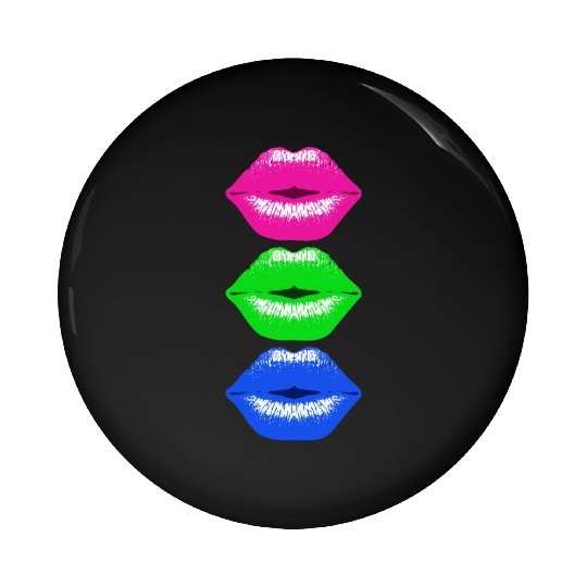 3 Kissing Lips Neon Colors Pin Buttons
