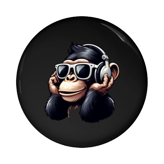 Chimpanzee with sunglasses and headphones Pin Buttons