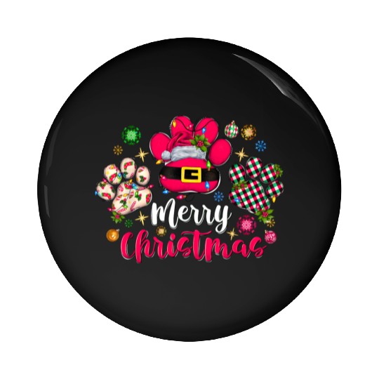 Merry Christmas Dog Paws Lights Buffalo Plaid Xmas Pin Buttons