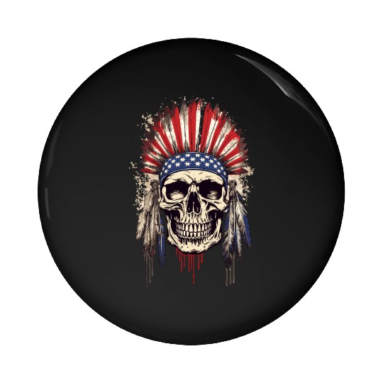 Skull Indian Chief Native American USA Pin Buttons