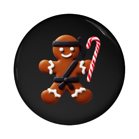 Funny Ninja Gingerbread Man Cookie Candy Cane Pin Buttons