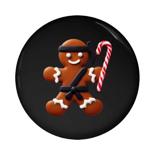 Funny Ninja Gingerbread Man Cookie Candy Cane Pin Buttons