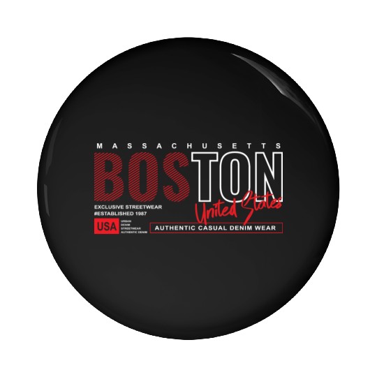Boston Massachusetts Authentic Casual Denim Wear Pin Buttons