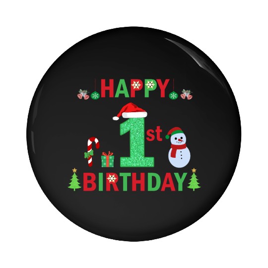 First Birthday On Christmas Baby Bodysuits Pin Buttons