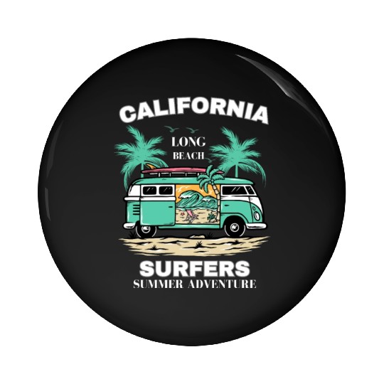 Men's And Women's California Long Beach Print Pin Buttons