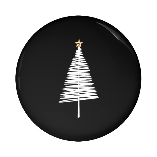 White Christmas Tree Brushstroke with Golden Star Pin Buttons