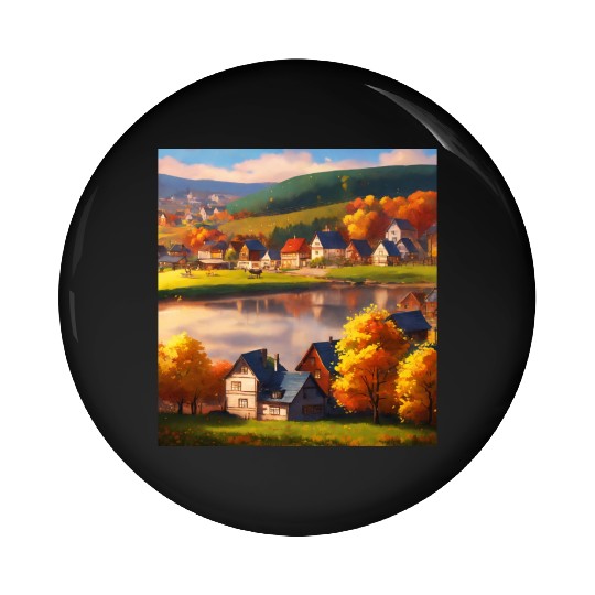 relaxing village skyline in autumn 1 Pin Buttons