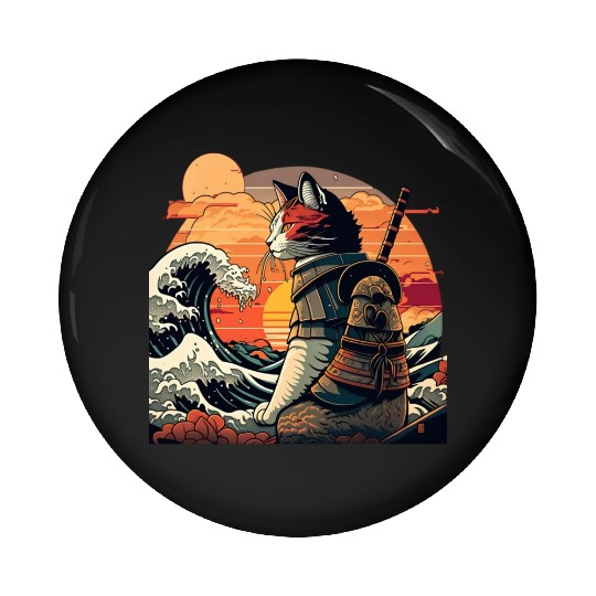 Samurai Cat vs The Great Wave Pin Buttons