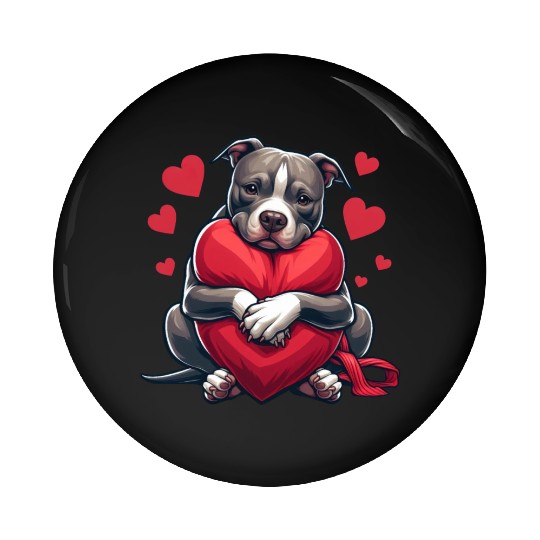 Cute Pitbull Holding a Heart Cartoon Pin Buttons