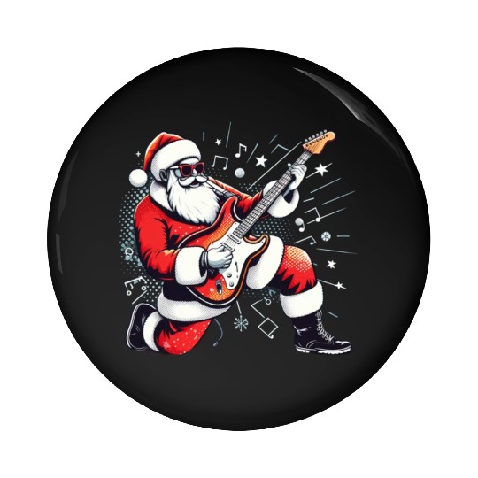 Santa Claus Guitarist Merry Christmas Pin Buttons
