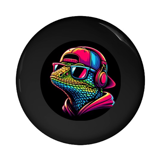 Cool gecko lizard with dj headphones Pin Buttons