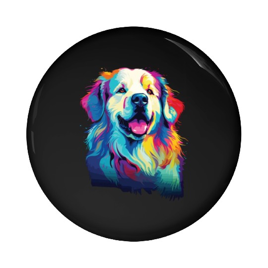 Watercolor Colorful Great Pyrenees Pin Buttons