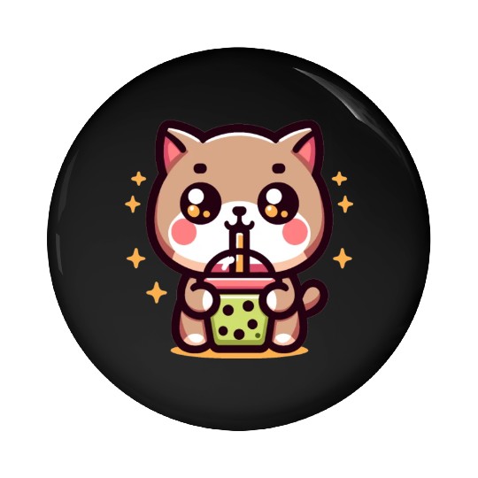 Cat Bubble Tea Boba Kawaii Pin Buttons