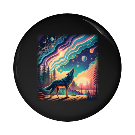 Majestic Wolf Howling At The Eclipse Pin Buttons