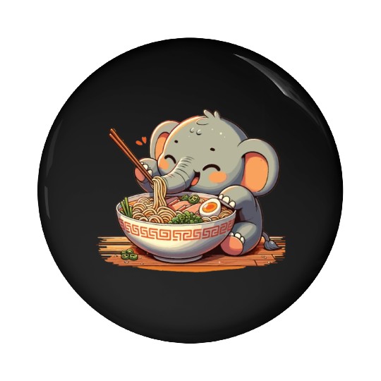 Cute Elephant Eats Ramen Noodles Elephant Ramen Pin Buttons