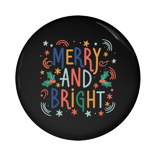 Merry and Bright Colorful Pastel Christmas Design Pin Buttons