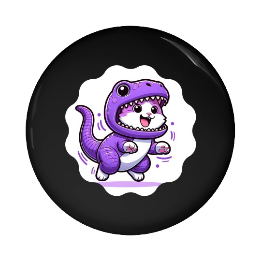 Energetic Cat in Velociraptor Costume - Playful Fe Pin Buttons