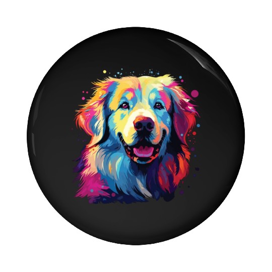 Watercolor Colorful Great Pyrenees Pin Buttons