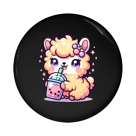 Kawaii Llama Sips Bubble Tea Cute Llama Boba Tea Pin Buttons