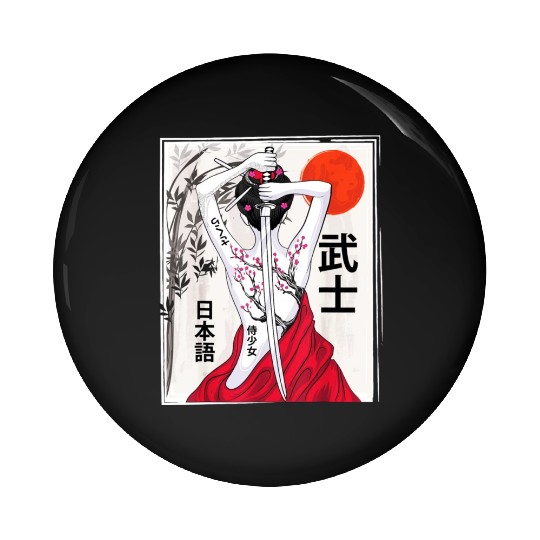 Vintage Japanese Samurai Culture Sakura Scenery Pin Buttons
