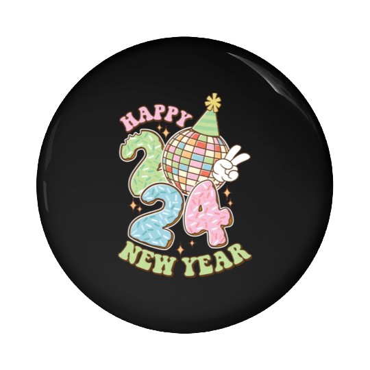 Happy New Year 2024 disco ball party Pin Buttons