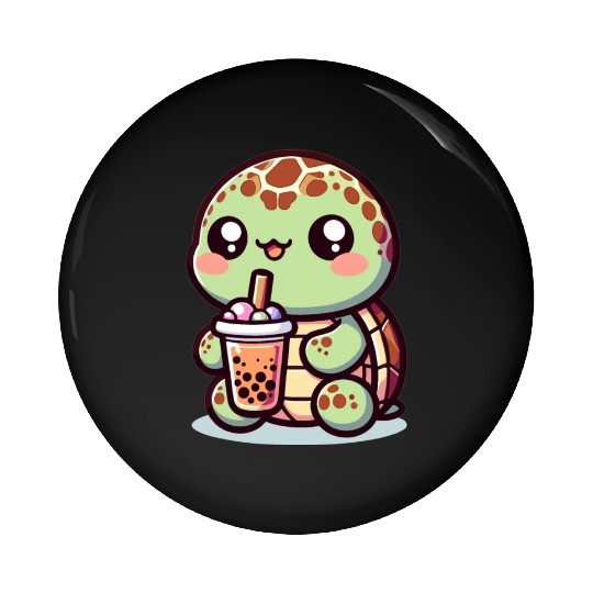 Kawaii Turtle Bubble Tea Lover Cute Sea Turtle Pin Buttons