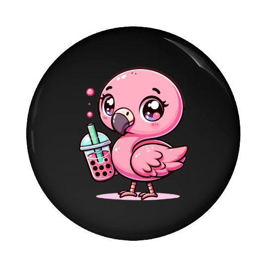 Cute Kawaii Flamingo Bubble Tea Lover Flamingo Pin Buttons