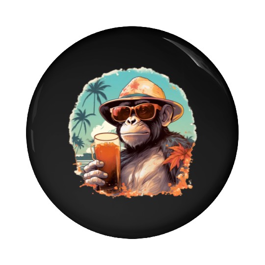 Cool Monkey With Drink Funny Animals Chimpanzee Pin Buttons