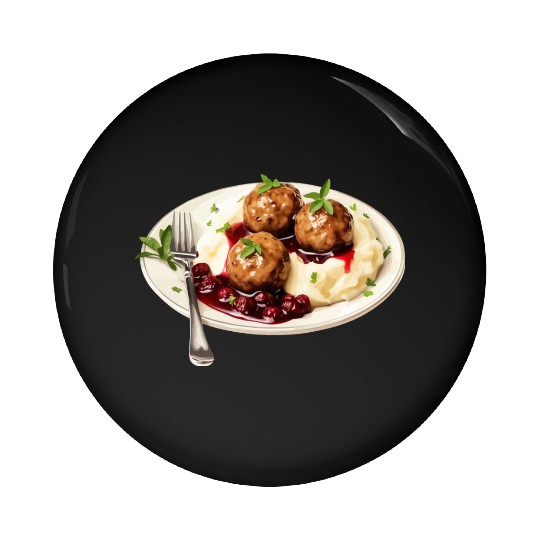 Swedish Meatballs Served With Mashed Potatoes and Pin Buttons