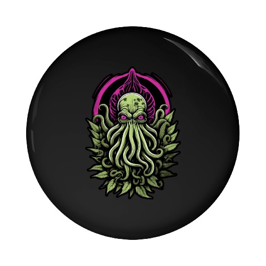 Colorful Cthulhu Pin Buttons with Marijuana Leaves