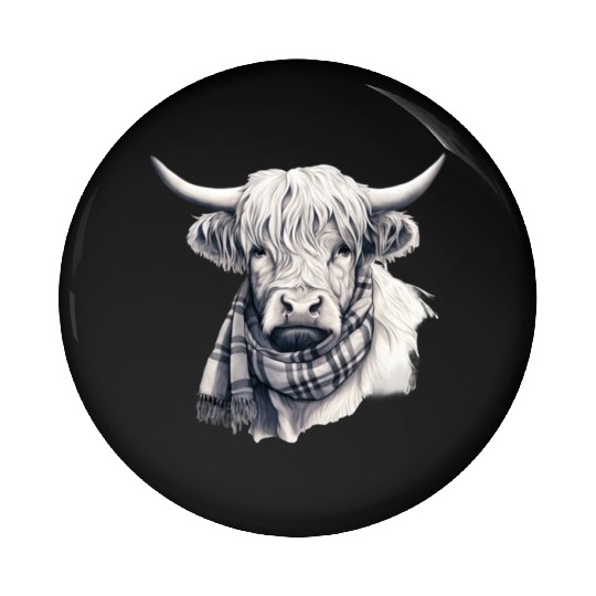 Adorable Highland Cow Wearing a Scarf Pin Buttons