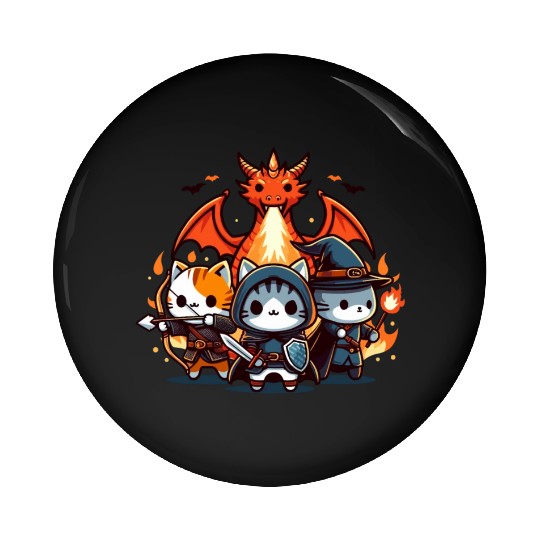 Cute Kawaii Cat RPG Fantasy Board Game Dragon Pin Buttons