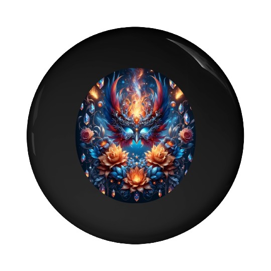 Phoenix Rebirth in Cosmic Bloom Pin Buttons