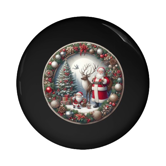 Happy Santa Claus: Traditional Christmas Image Pin Buttons