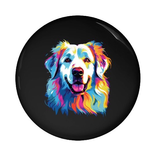 Watercolor Colorful Great Pyrenees Pin Buttons