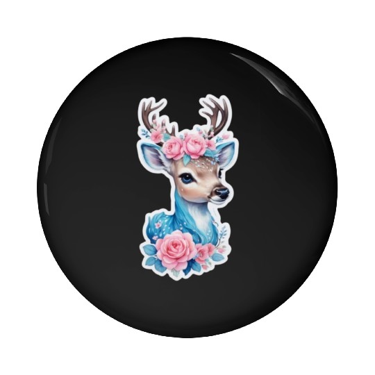 cute deer blue blossom pink rose Pin Buttons