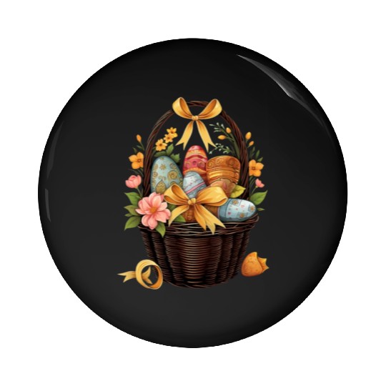 Easter Day Easter Basket Colorful Eggs Flowers Pin Buttons
