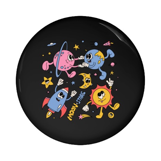 Solar System Planets Moon Sun Saturn Cute Groovy Pin Buttons