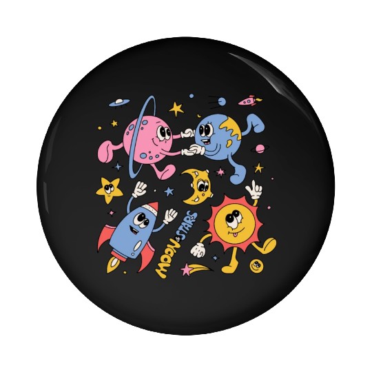 Solar System Planets Moon Sun Saturn Cute Groovy Pin Buttons