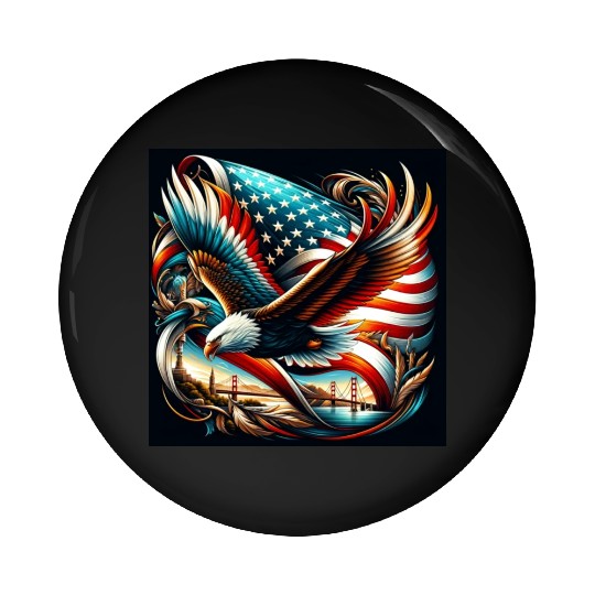 Majestic Eagle & American Flag Pin Buttons Embrace