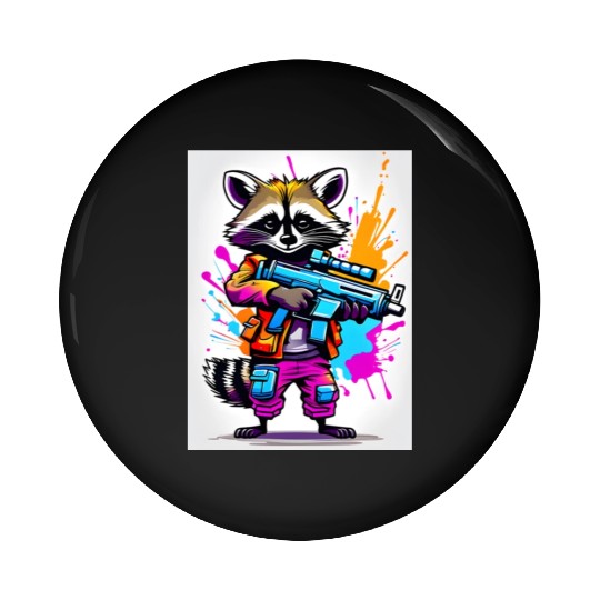 Raccoon with laser gun Pin Buttons