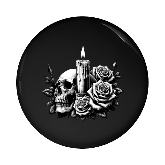 Gothic Skull and Roses Graphic Art Pin Buttons