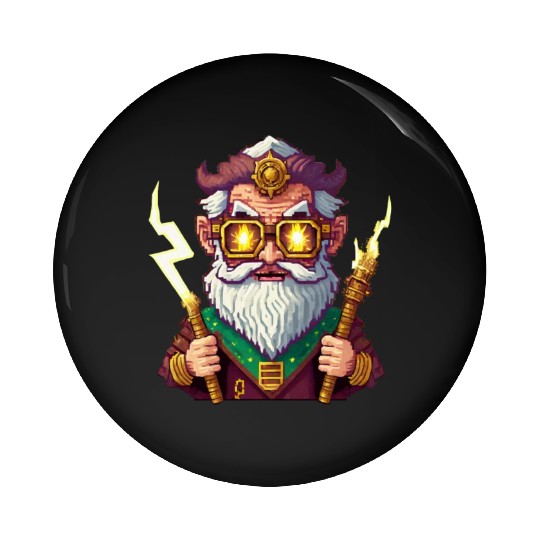 Angry Zeus Pixel Art, Wearing Steampunk Glasses Pin Buttons