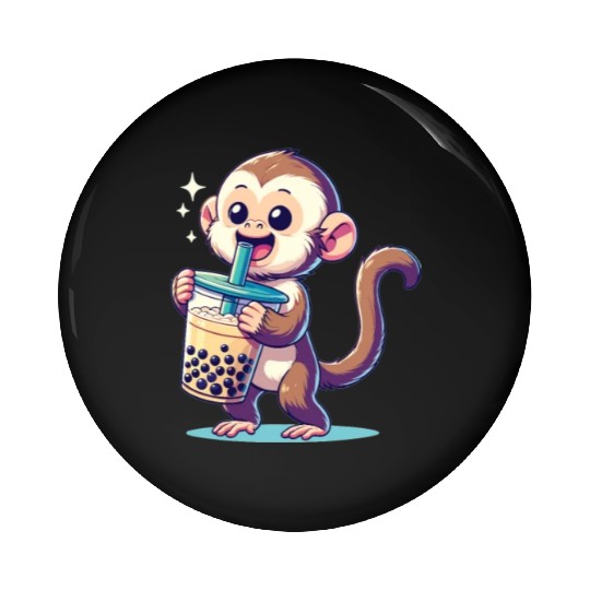 Kawaii Bubble Tea Boba Cappuccino Monkey Pin Buttons