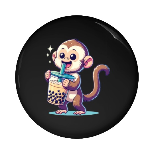 Kawaii Bubble Tea Boba Cappuccino Monkey Pin Buttons