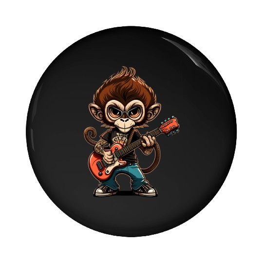 Monkey Chimpanzee Playing Acousitc Rock Guitar Pin Buttons