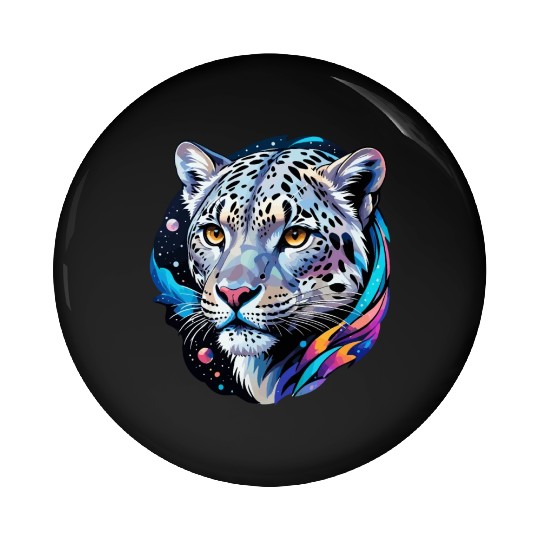 Cosmic Snow Leopard - Ethereal Animal Portrait Pin Buttons