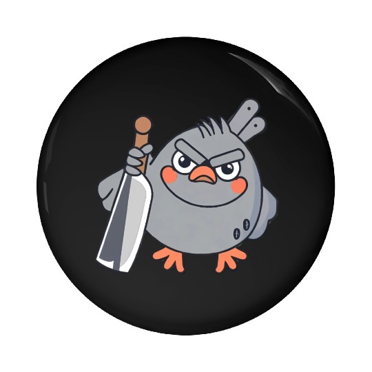 A pigeon holds a knife and is angry Pin Buttons
