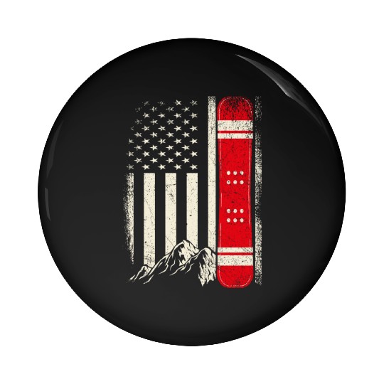 Snowboarding 4th of July Distressed USA Flag Pin Buttons